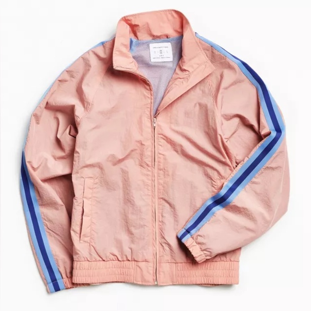 UO Side Stripe Windbreaker Jacket - Retro Pastel Nylon Zip-Up